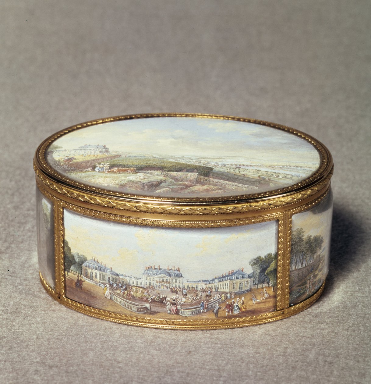 Snusboks malt med utsikt over Schloss Bellevue (emalje på gull) av Louis Nicolas van Blarenberghe