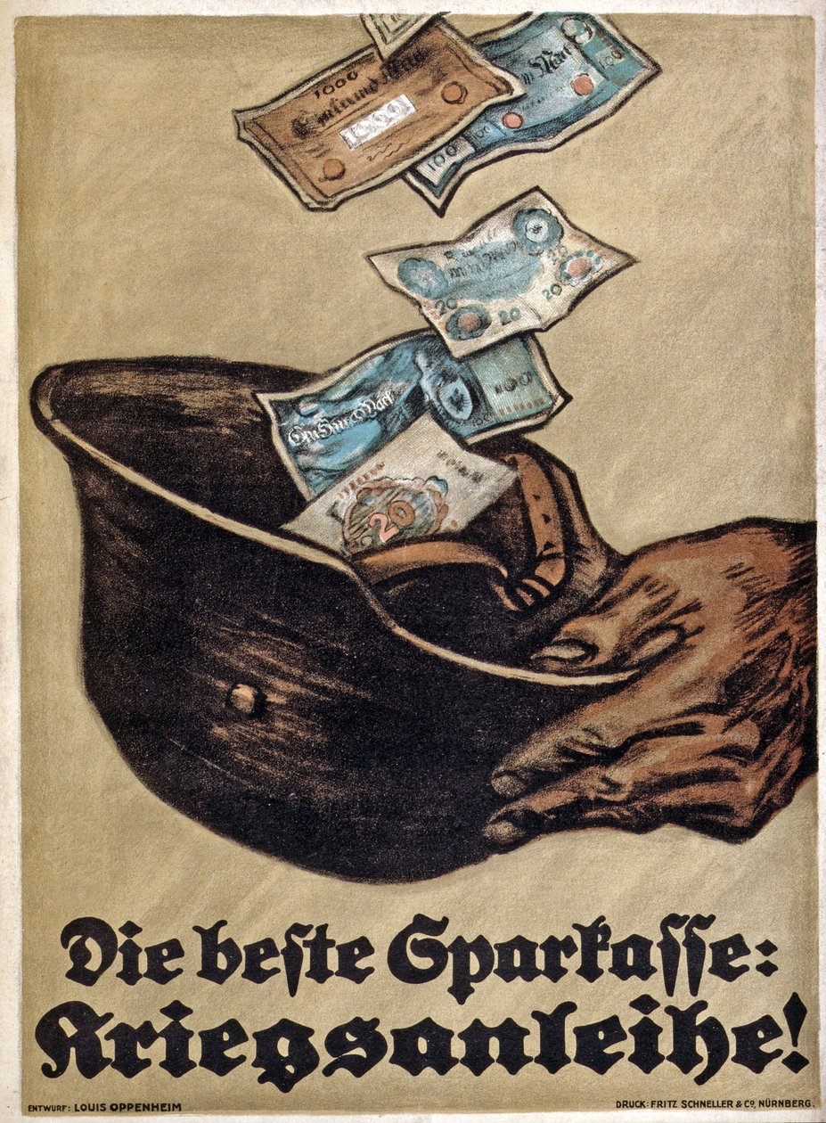 WW1 German War Loan-plakat, Die Beste Sparkasse: Kriegsanleihe !, ca. 1914-18 av Louis Oppenheim