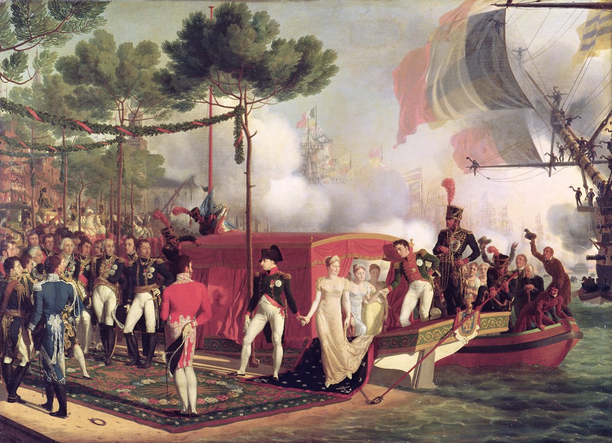 Napoleon I (1769-1821) og Marie Louise (1791-1847) ilandstigning i Antwerpen, 1810 av Louis Philippe Crepin