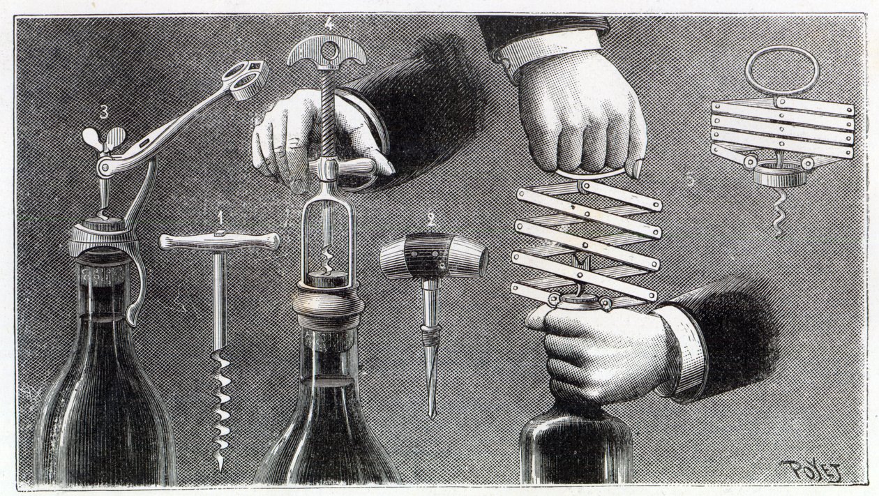 Ulike typer korketrekker, 1893 av Louis Poyet