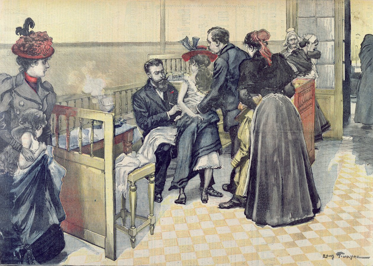 Vaksinasjon mot rabies ved Pasteur-instituttet, ca. 1900 av Louis Tinayre
