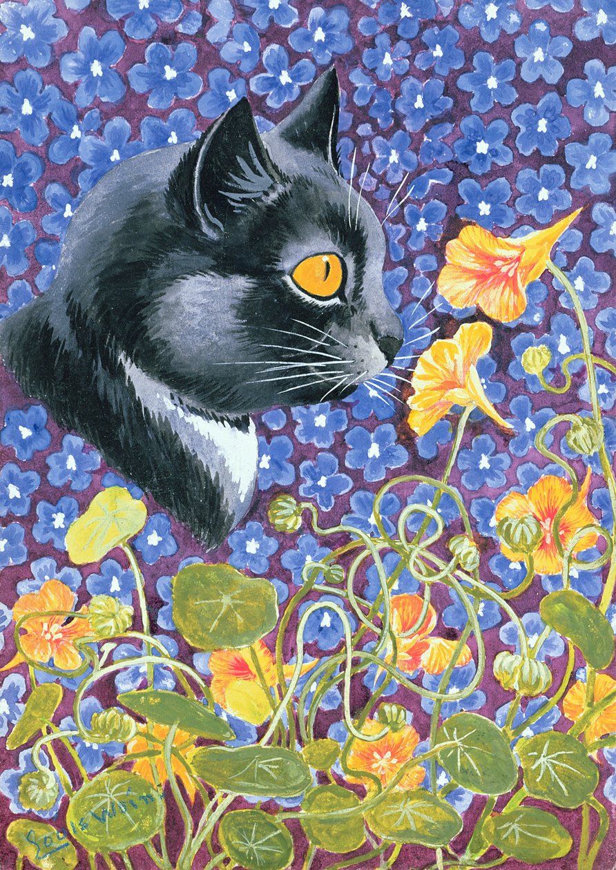 En katt i et hav av blomster av Louis Wain