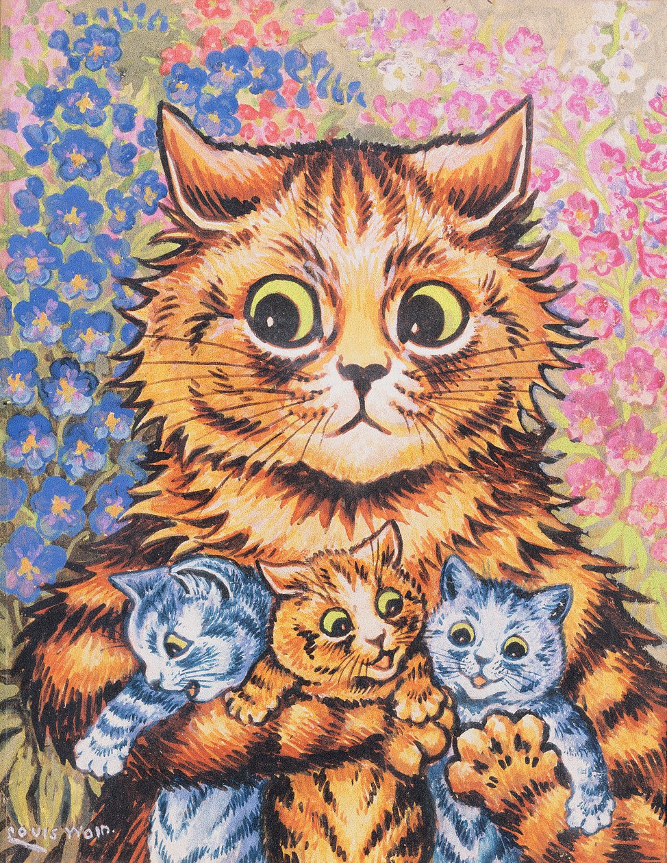 En katt med kattungene sine av Louis Wain