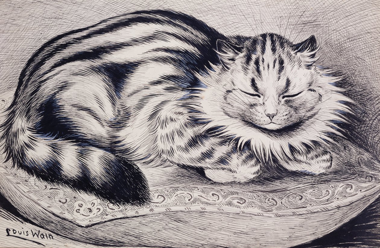 Fite (penn og blekk og kroppsfarge på papir) av Louis Wain
