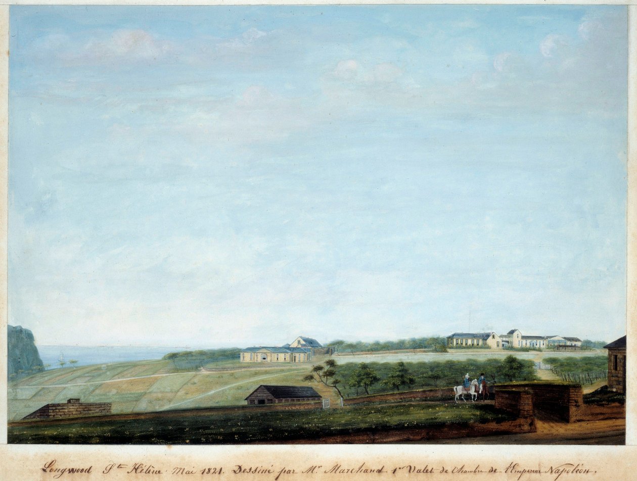 Utsikt over Longwood på øya Sainte Helene, mai 1821 av Louis Joseph Marchand
