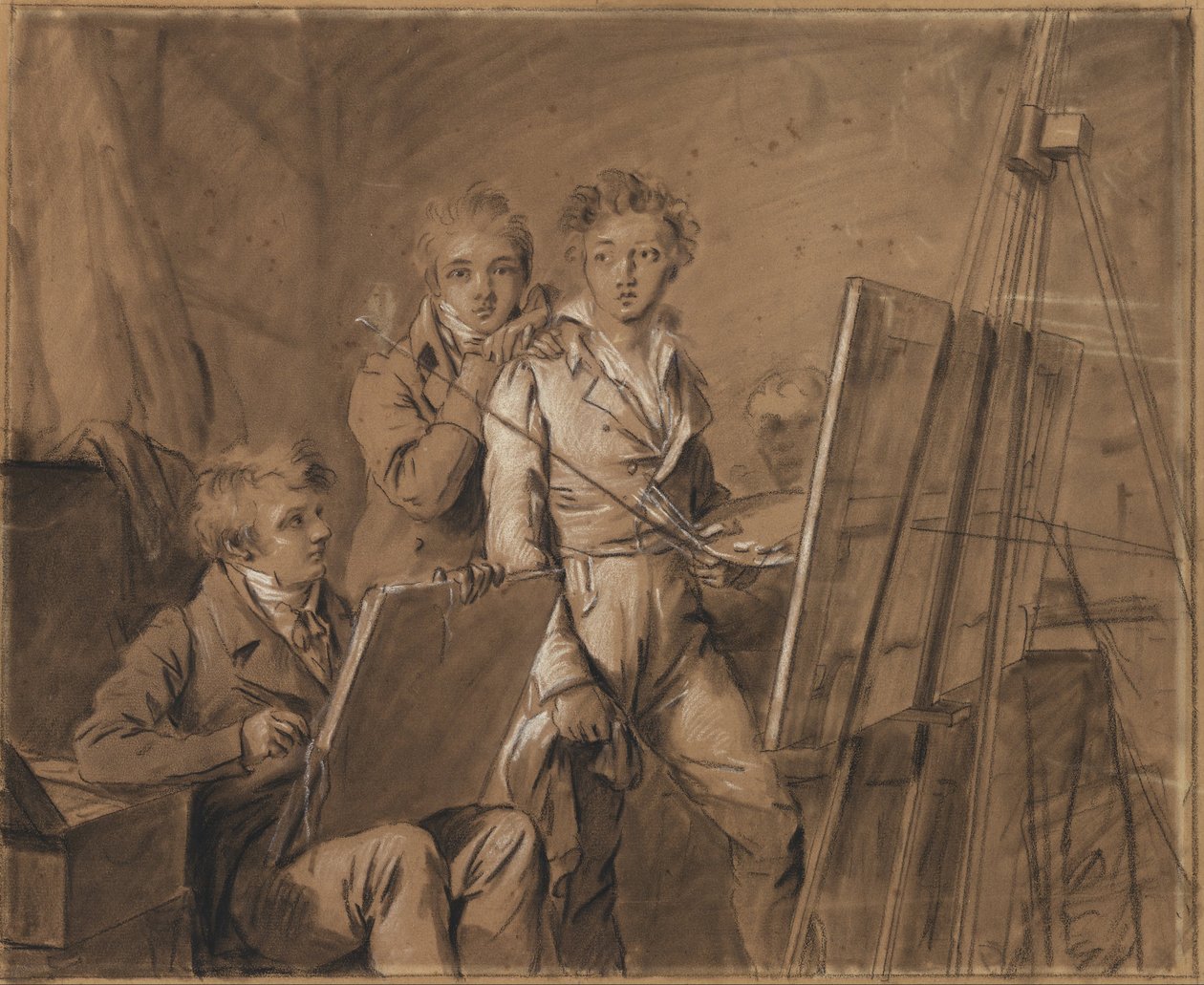 Tre unge artister i et studio av Louis Leopold Boilly
