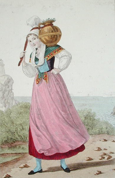 Meieripike fra Cherbourg-regionen, ca. 1820 (litho-farge) av Louis Marie (after) Lante