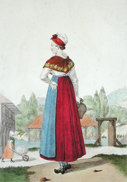 Tradisjonell drakt av Lisieux, gravert av Gatine ca. 1820 (fargegravering) av Louis Marie (after) Lante