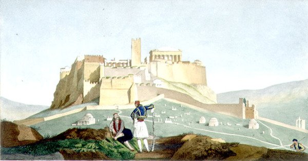 Utsikt over Akropolis i Athen av Louis (after) Dupre