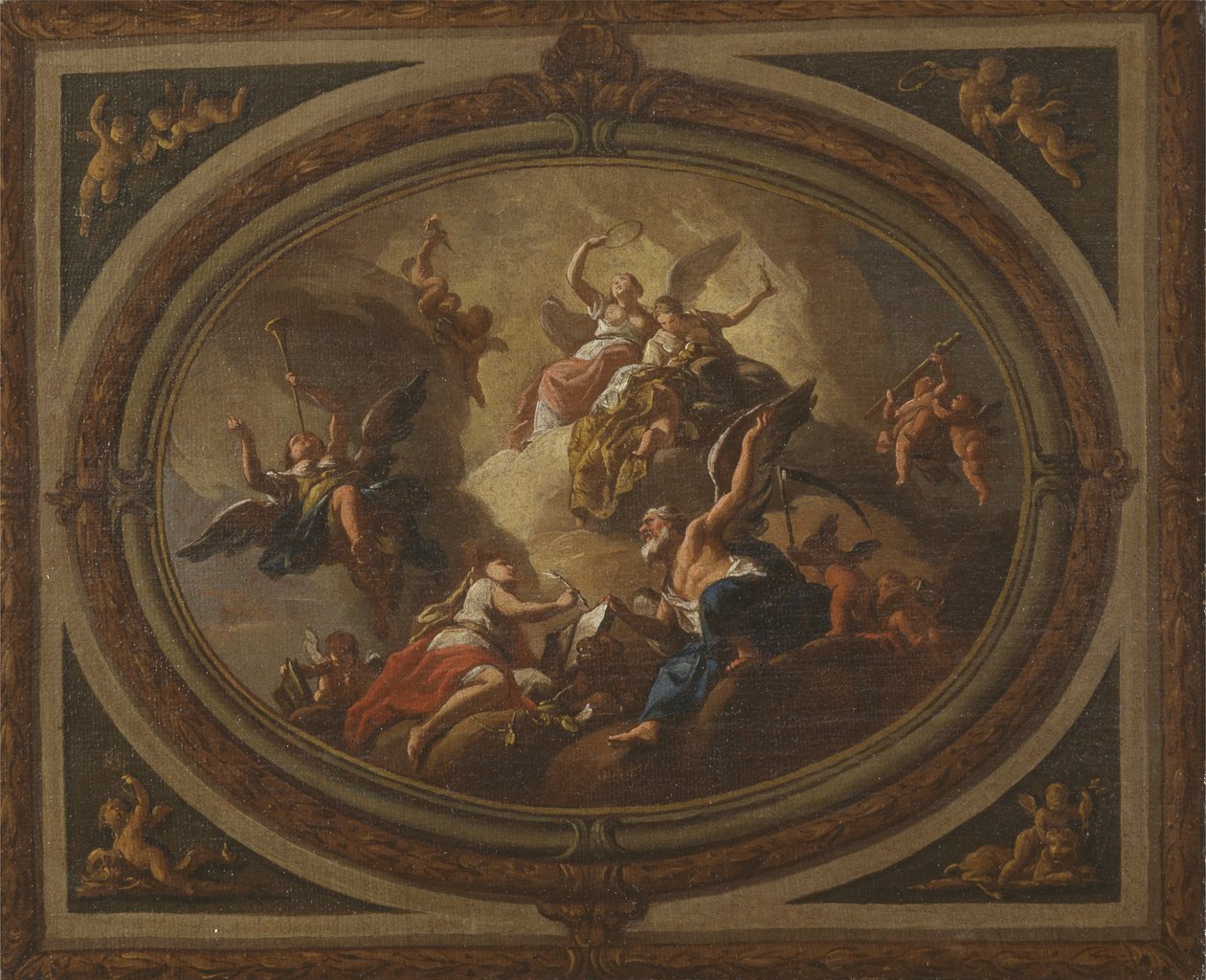 Skisse for et ovalt tak, ca. 1705 (olje på lerret) av Louis (after) Laguerre
