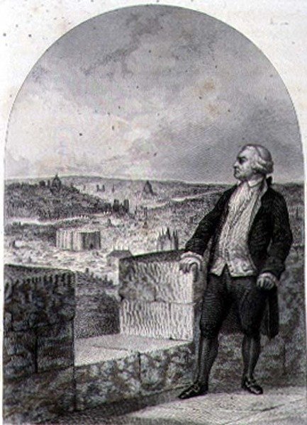 Honore Gabriel Riqueti, greve av Mirabeau (1749-91) på vollene i Paris, gravert av Philibert Langlois (gravering) av Louis (after) Marckl