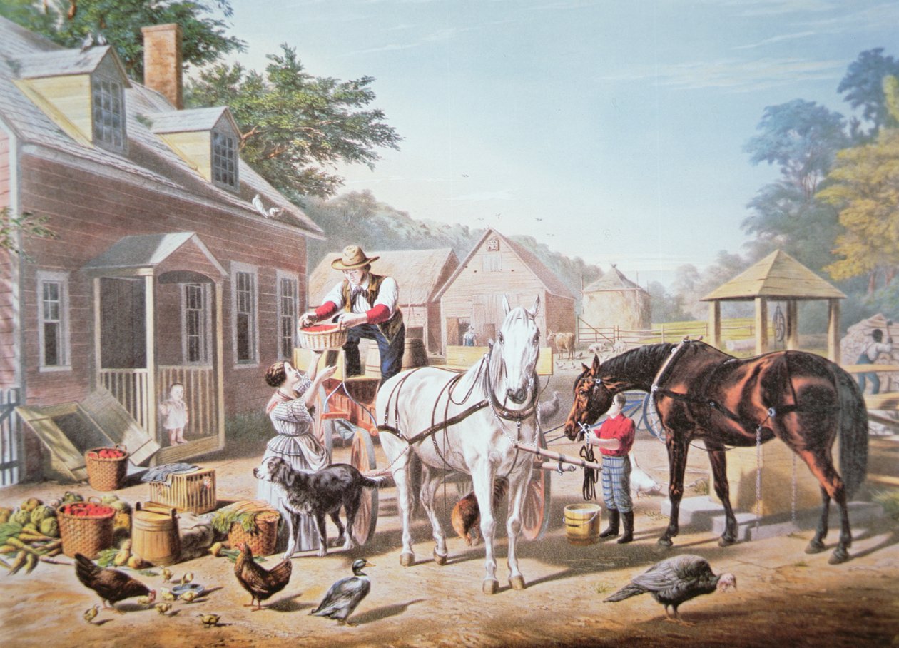 American Scenes: Preparing for Market, utgitt av N. Currier av Louis (after) Maurer