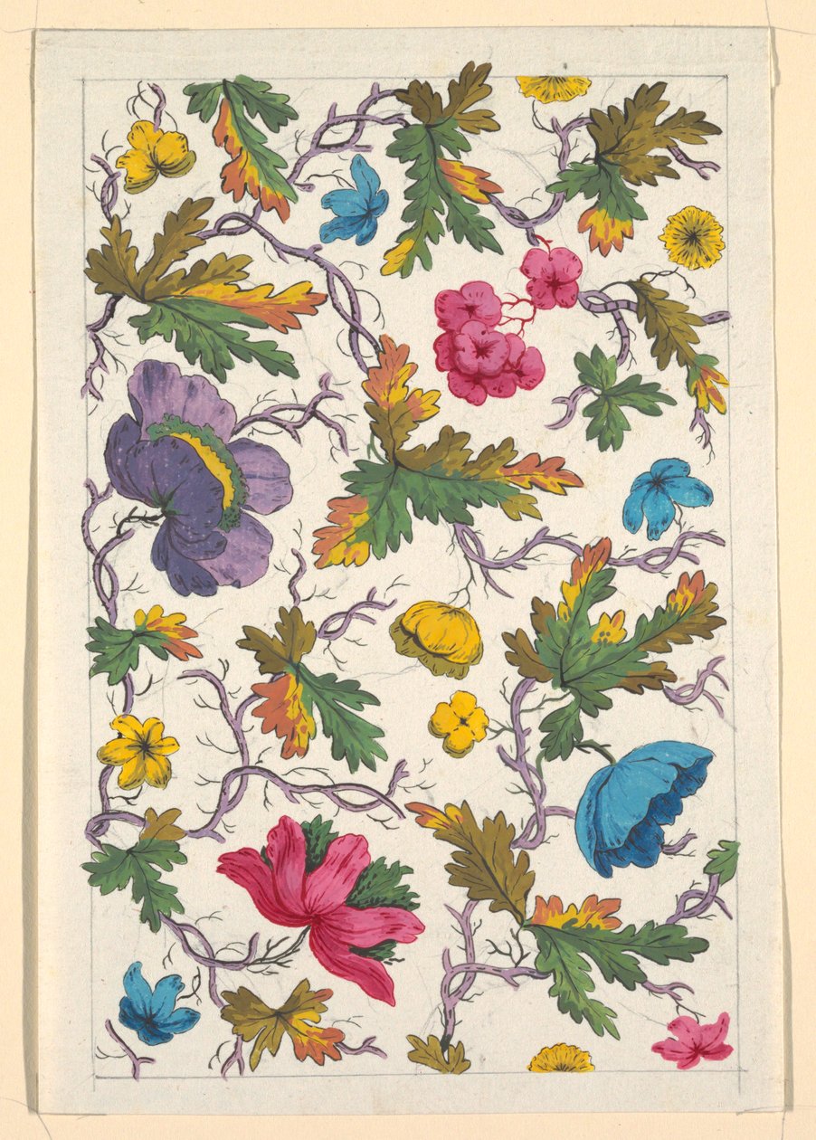 Blomsterdesign for trykt tekstil av Louis Albert DuBois