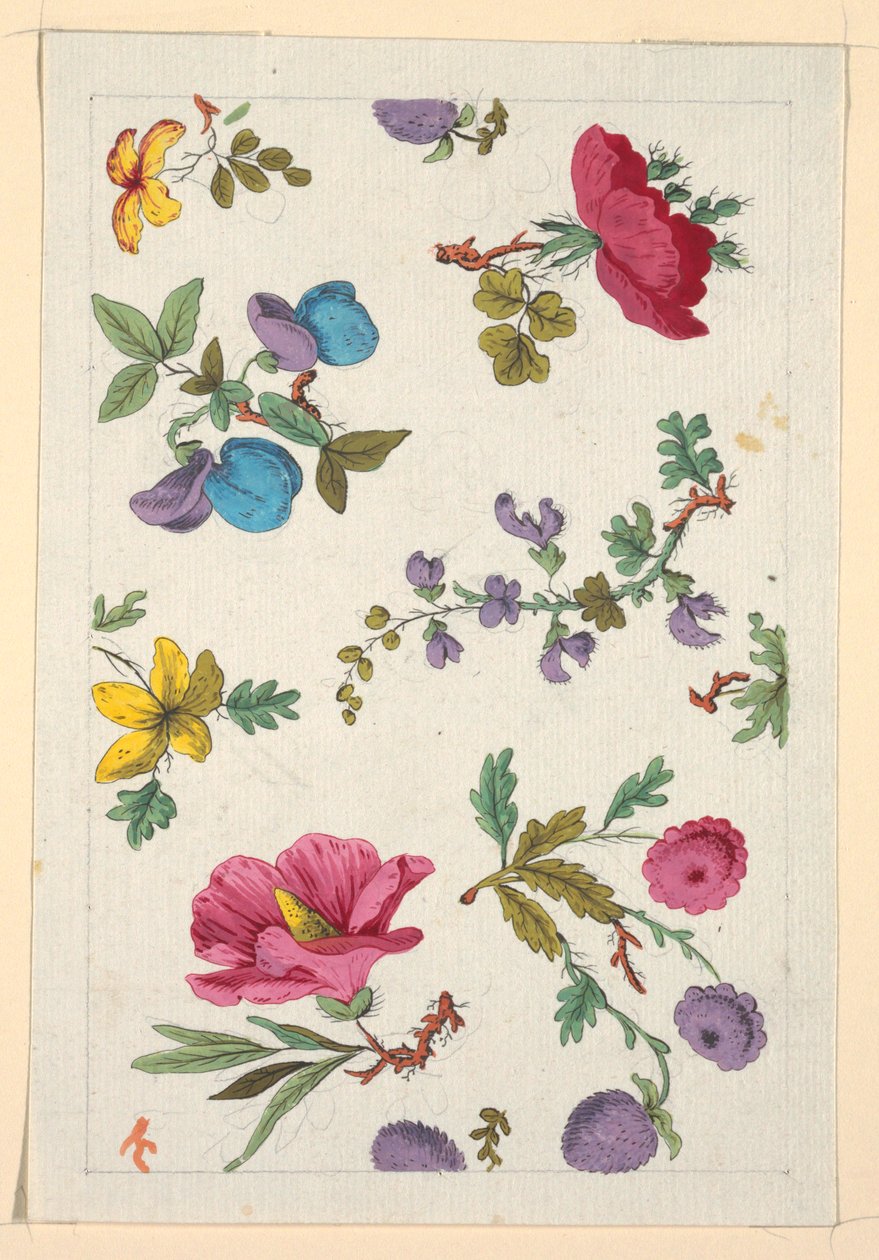 Blomsterdesign for trykt tekstil av Louis Albert DuBois