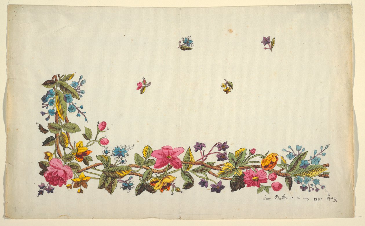 Blomsterdesign for trykt tekstil av Louis Albert DuBois