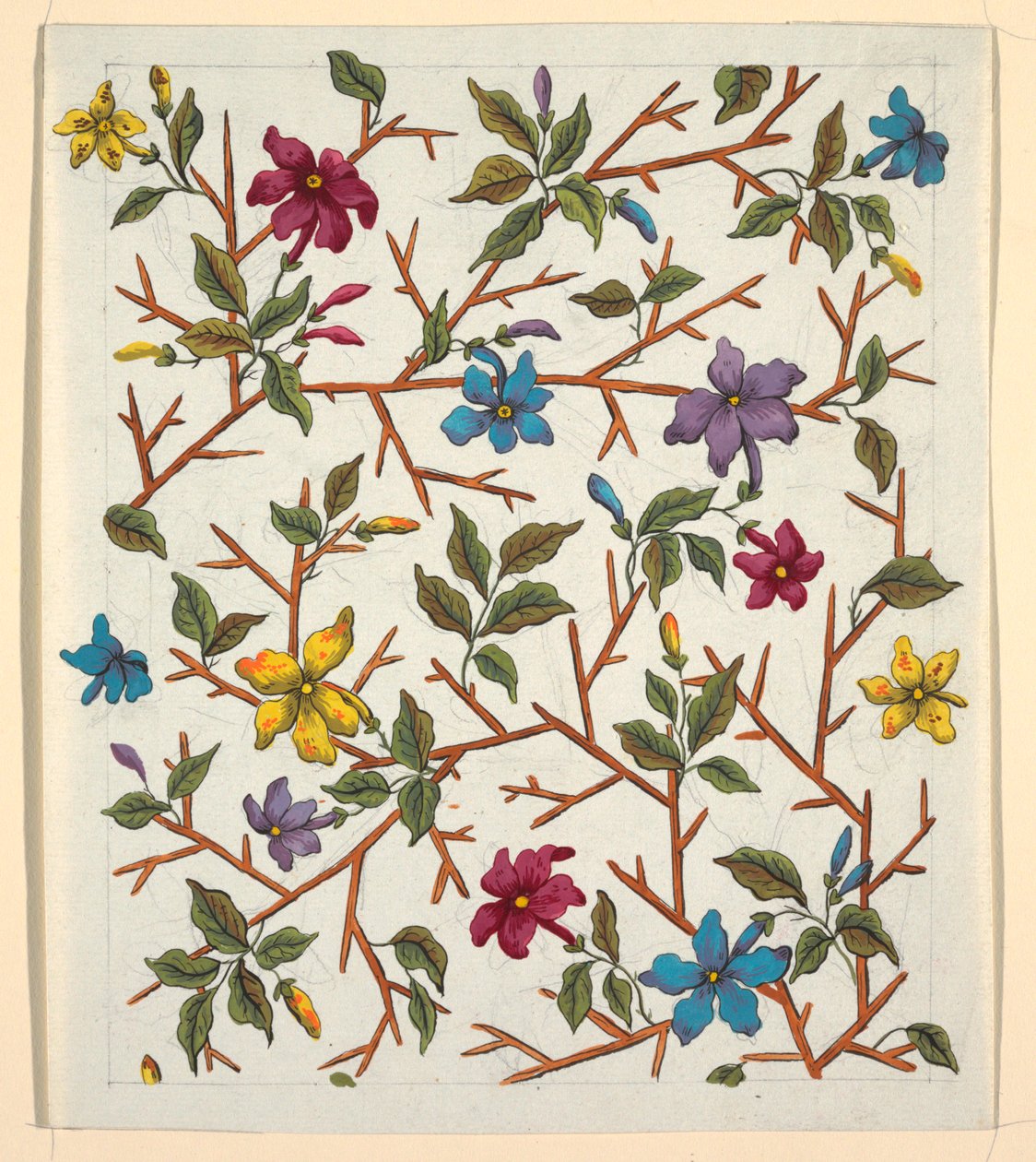Blomsterdesign for trykt tekstil av Louis Albert DuBois
