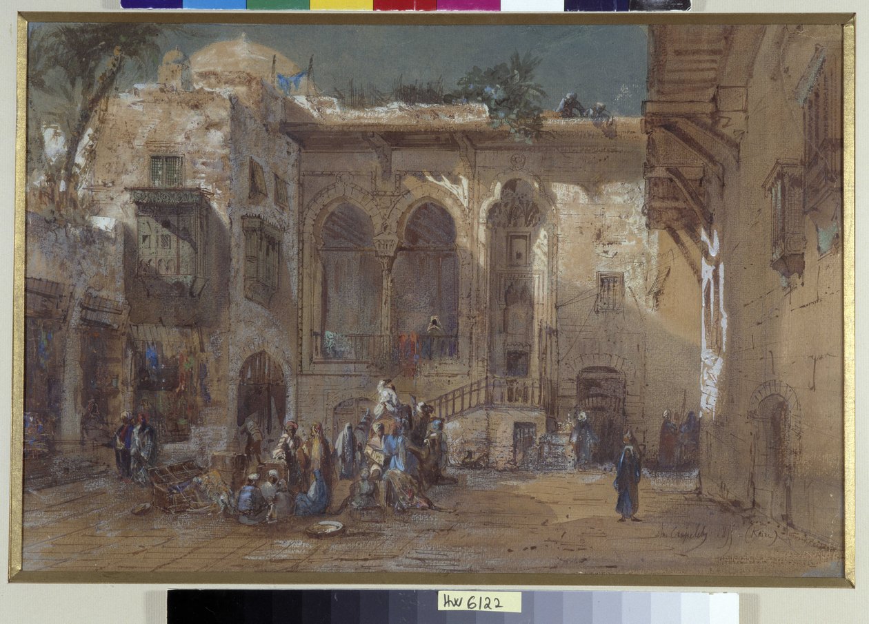 Et livlig torg i Kairo, Egypt av Louis Amable Crapelet