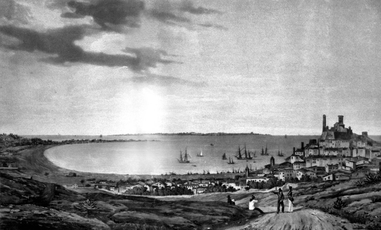 Cannes og øya Sainte Marguerite av Louis Ambroise (after) Garneray