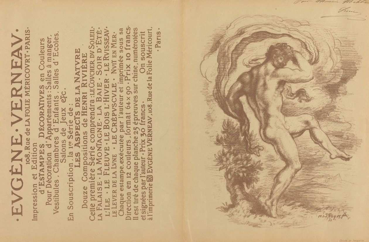 Dans naken og reklame for Eugène Verneaus "Dekorative trykk" [verso] av Louis Anquetin
