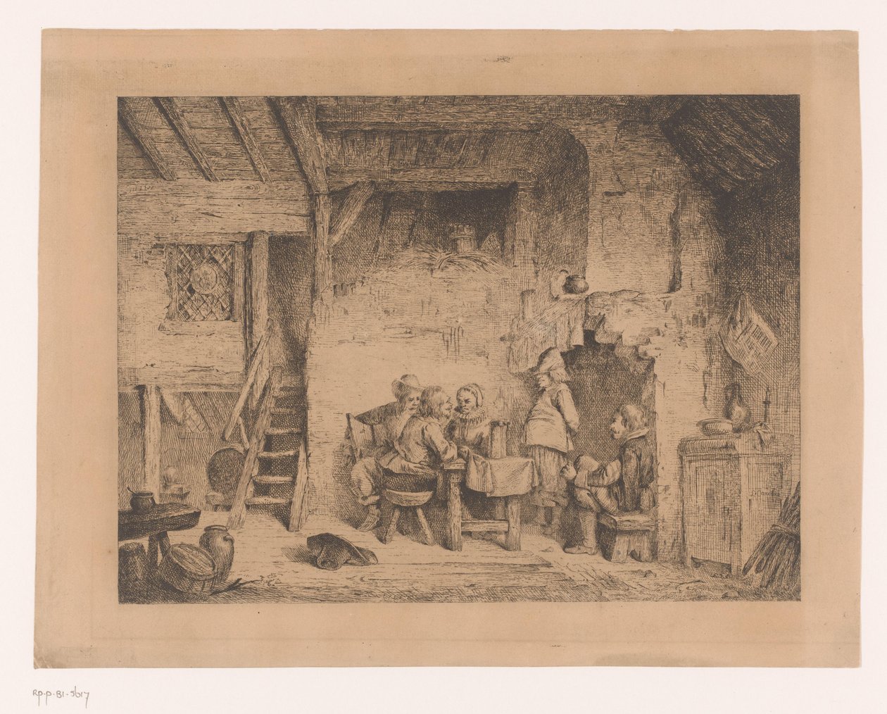 Selskap i klær fra det sekstende århundre på en pub Le recit au cabaret av Louis Antoine Carolus