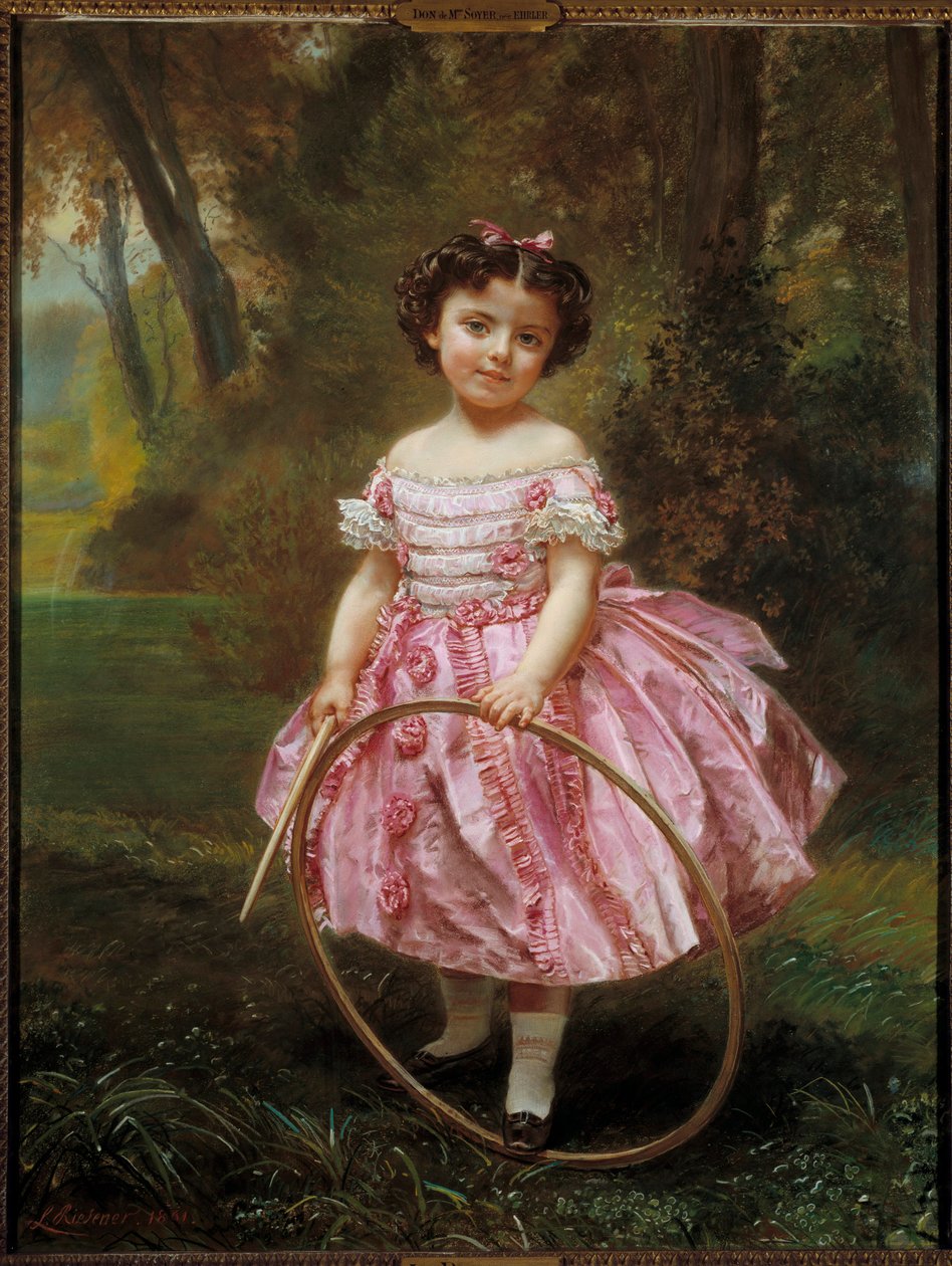 Mademoiselle Ehrler: Liten jente leker med en bøyle, maleri av Louis Antoine Leon Riesen (1808-1878) av Louis Antoine Leon Riesener