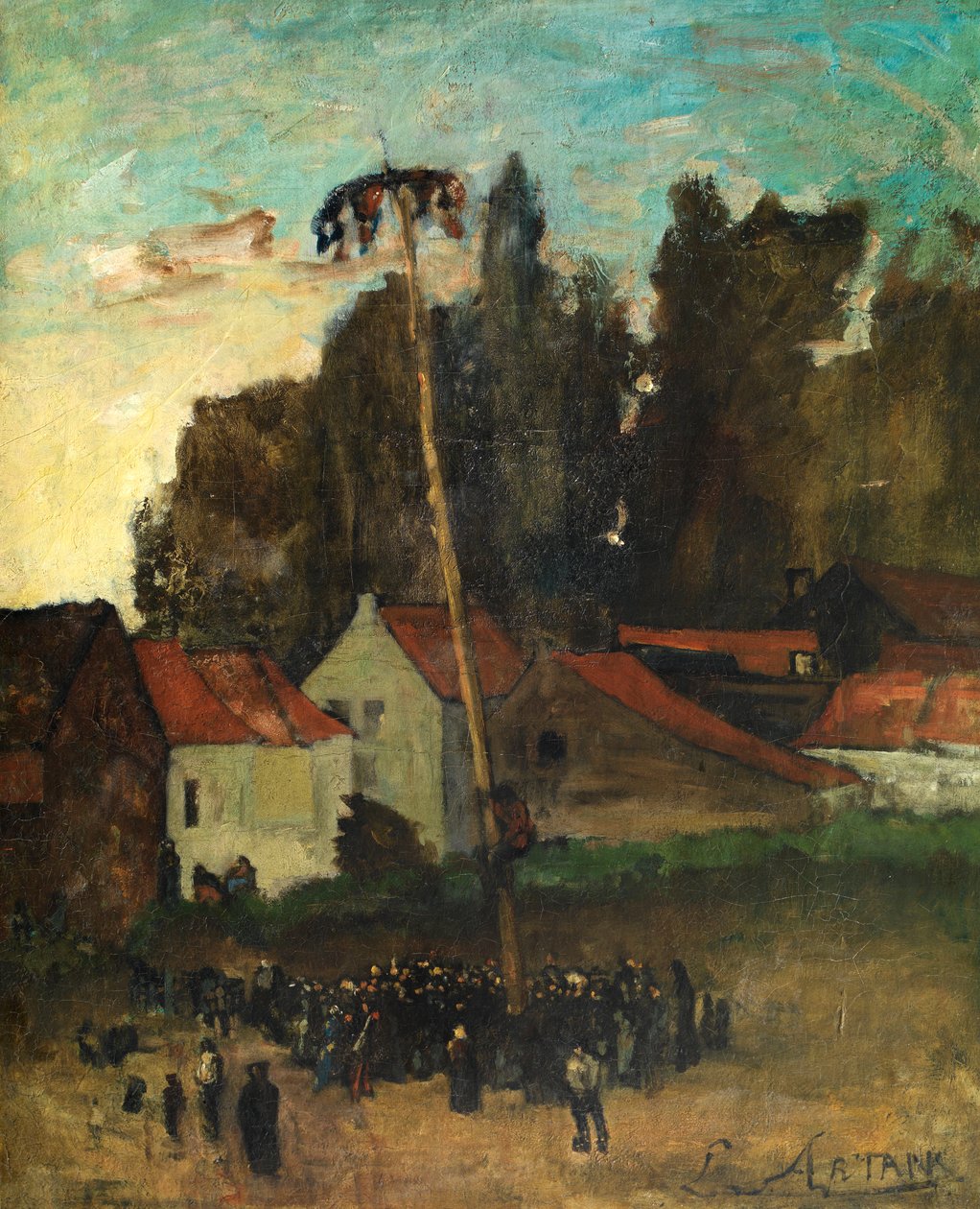 Climbing the Pole (olje på lerret) av Louis Artan de Saint Martin