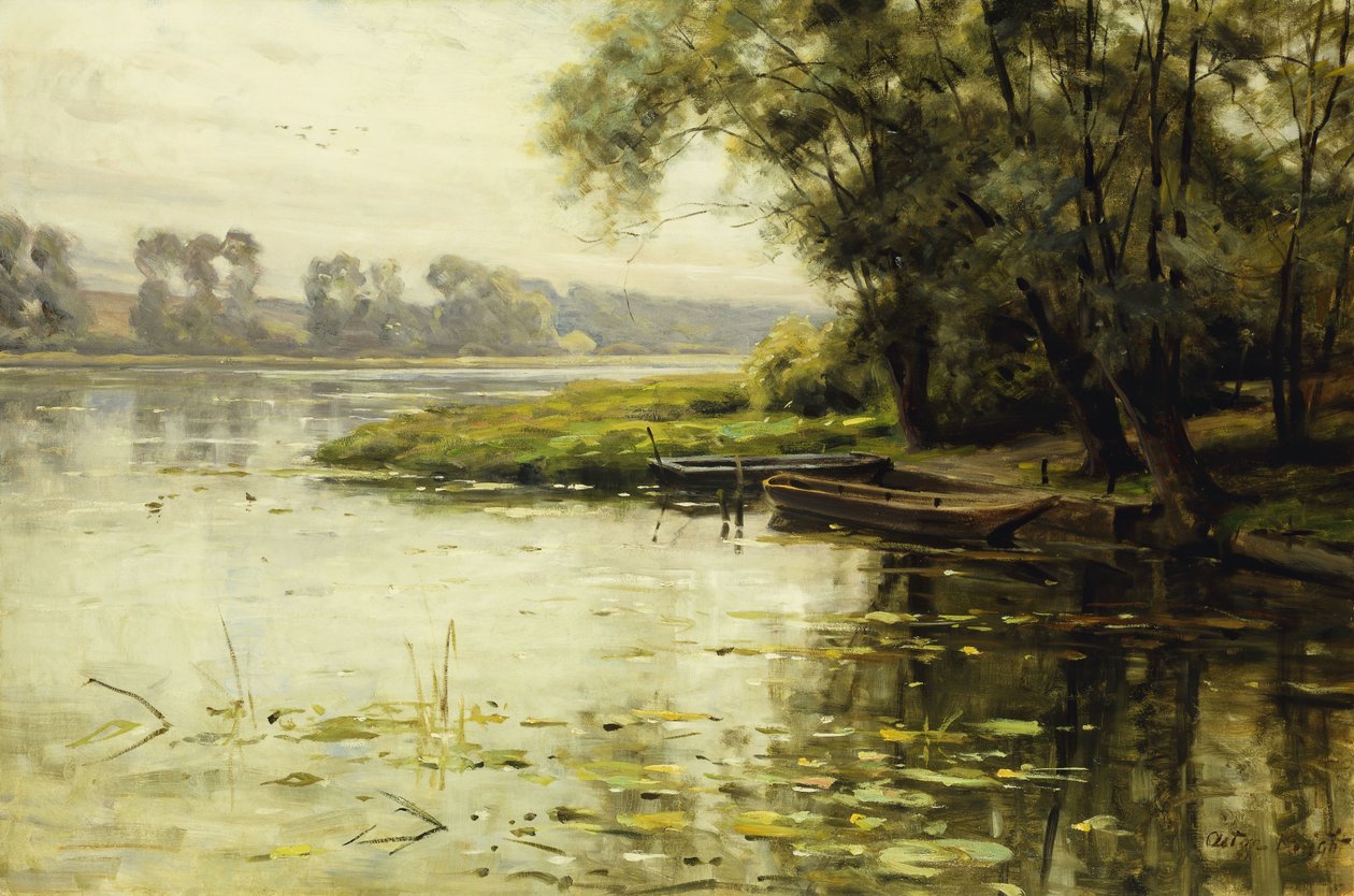 Eng ved elvebredden; La Prairie au bord de Fleuve av Louis Aston Knight