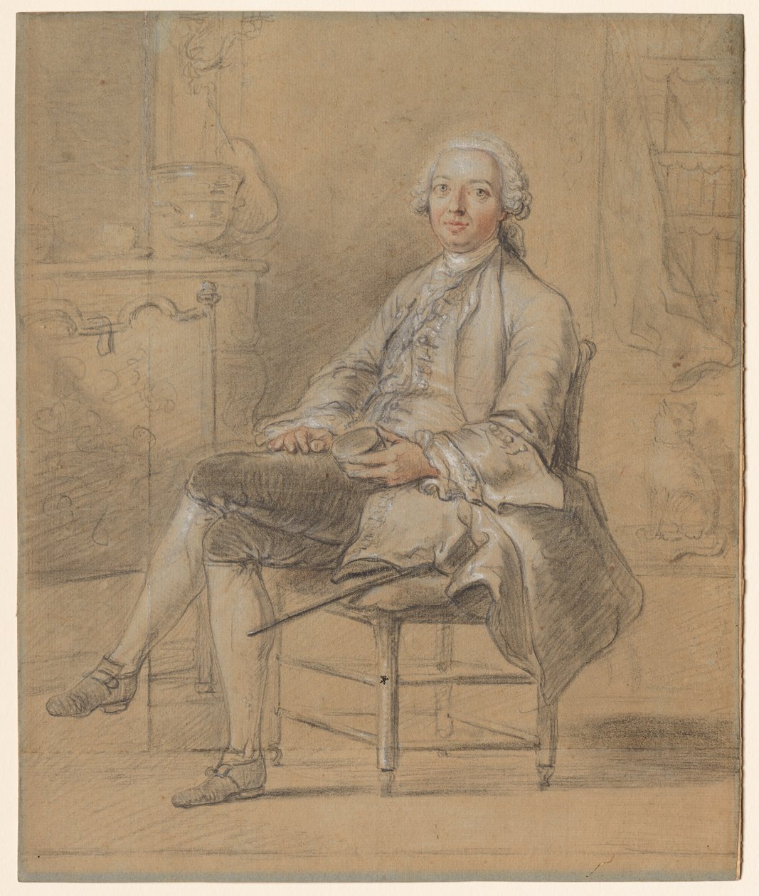 Sittende mann som holder en snusboks, ca. 1750-1760. av Louis Aubert