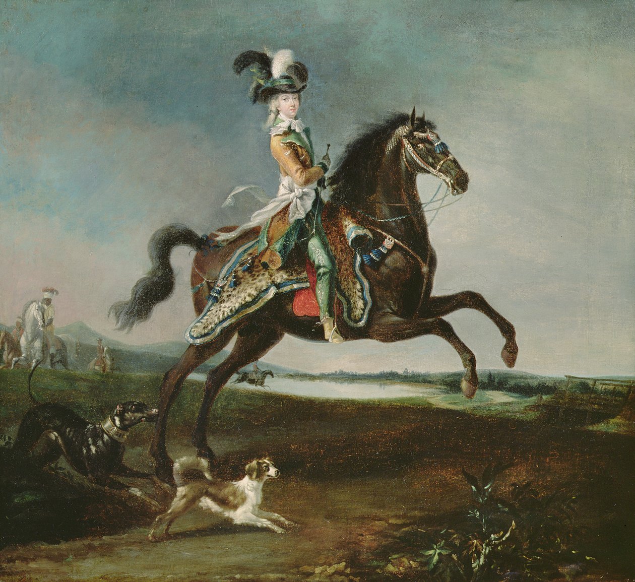 Rytterportrett av Marie-Antoinette (1755-93) i jaktantrekk, 1783 av Louis Auguste Brun or Brun de Versoix
