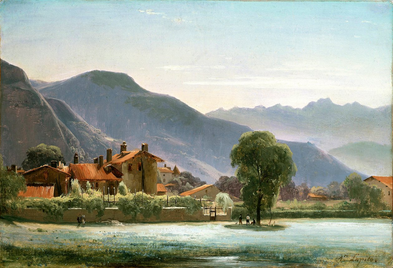Village in the Foothills, ca. 1830 (olje på papir lagt på lerret) av Louis Auguste Lapito