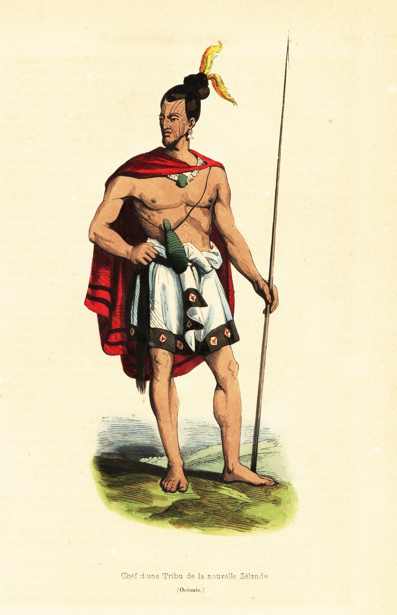 Maori-sjef for Houa-Houa (Uawa), Tolaga Bay, North Island, New Zealand av Louis Auguste de (after) Sainson