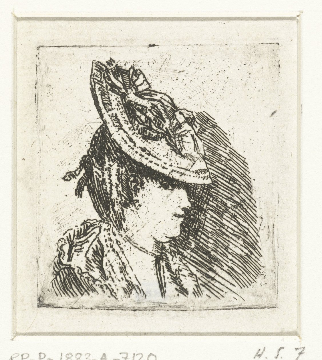 Hovedstudie av en ung kvinne med hatt av Louis Bernard Coclers