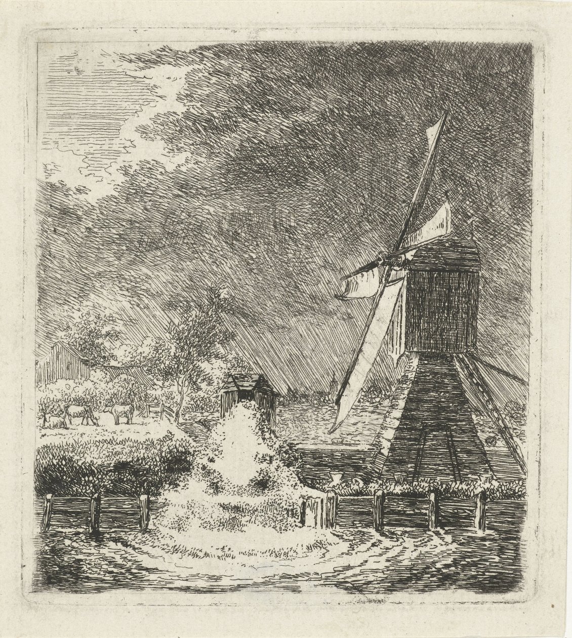 Mølle i et polderlandskap av Louis Bernard Coclers