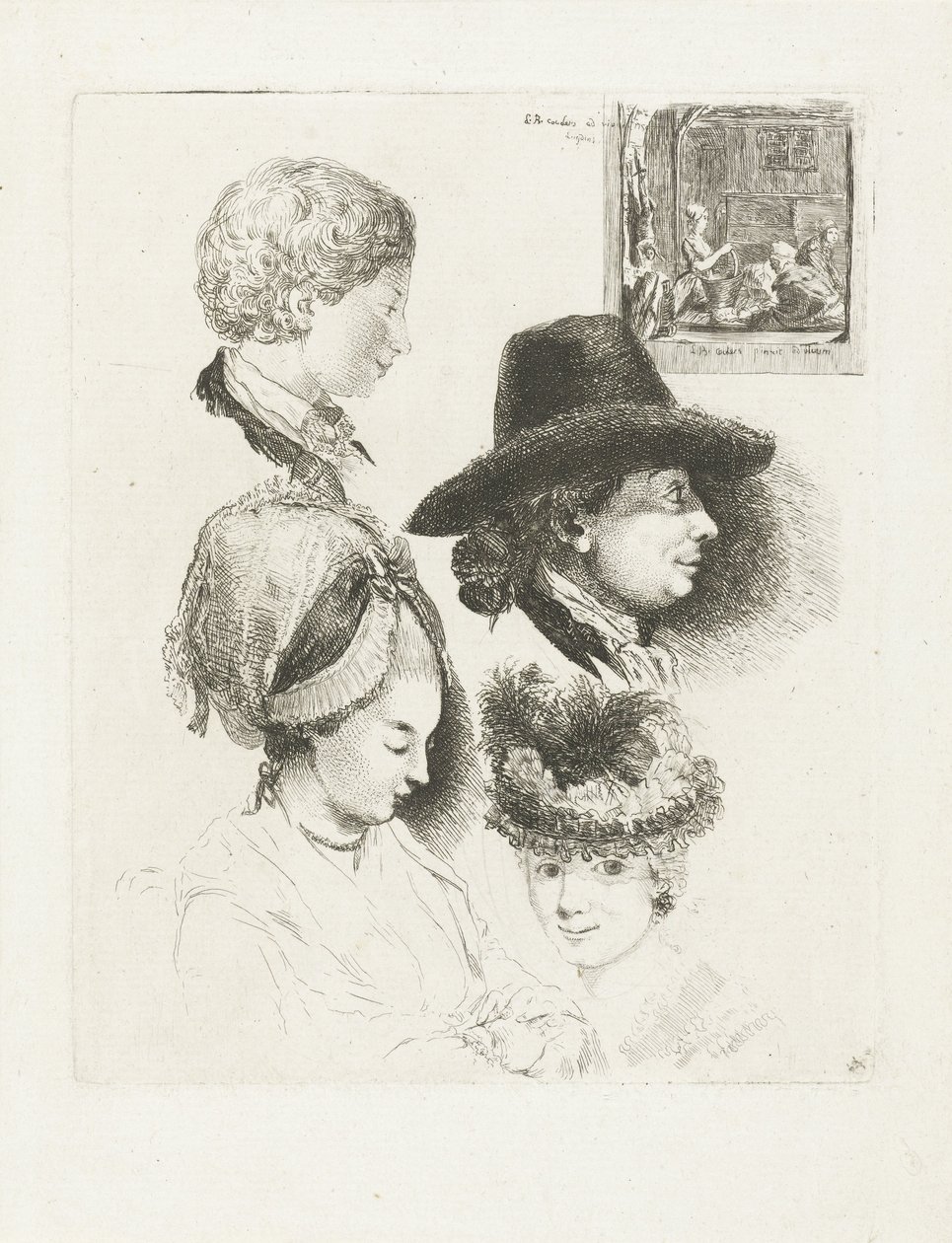 Studieark med portretter av Louis Bernard Coclers og hans familie av Louis Bernard Coclers