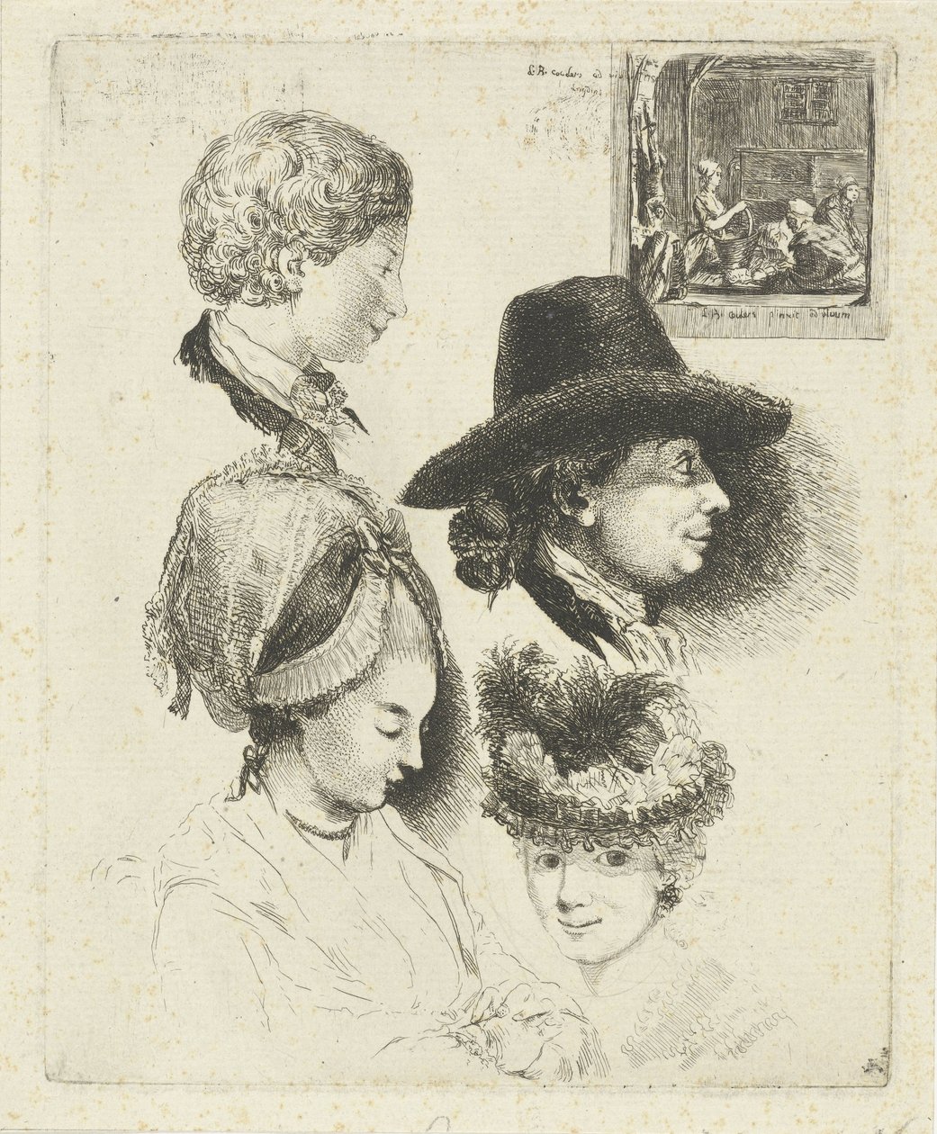 Studieark med portretter av Louis Bernard Coclers og hans familie av Louis Bernard Coclers