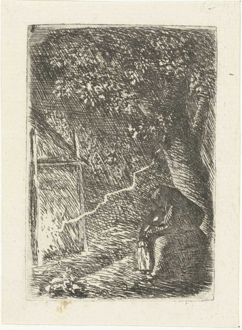 Kvinne og barn ly fra lyn under et tre av Louis Bernard Coclers