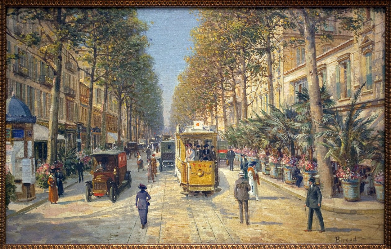 Avenue de la Gare i Nice (nåværende avenue Jean Medecin). Det er en Morris-søyle til venstre. Maleri av Louis Beroud (1852-1930), olje på lerret, fransk kunst, tidlig på 1900-tallet. Musee Massena, Nice. av Louis Beroud