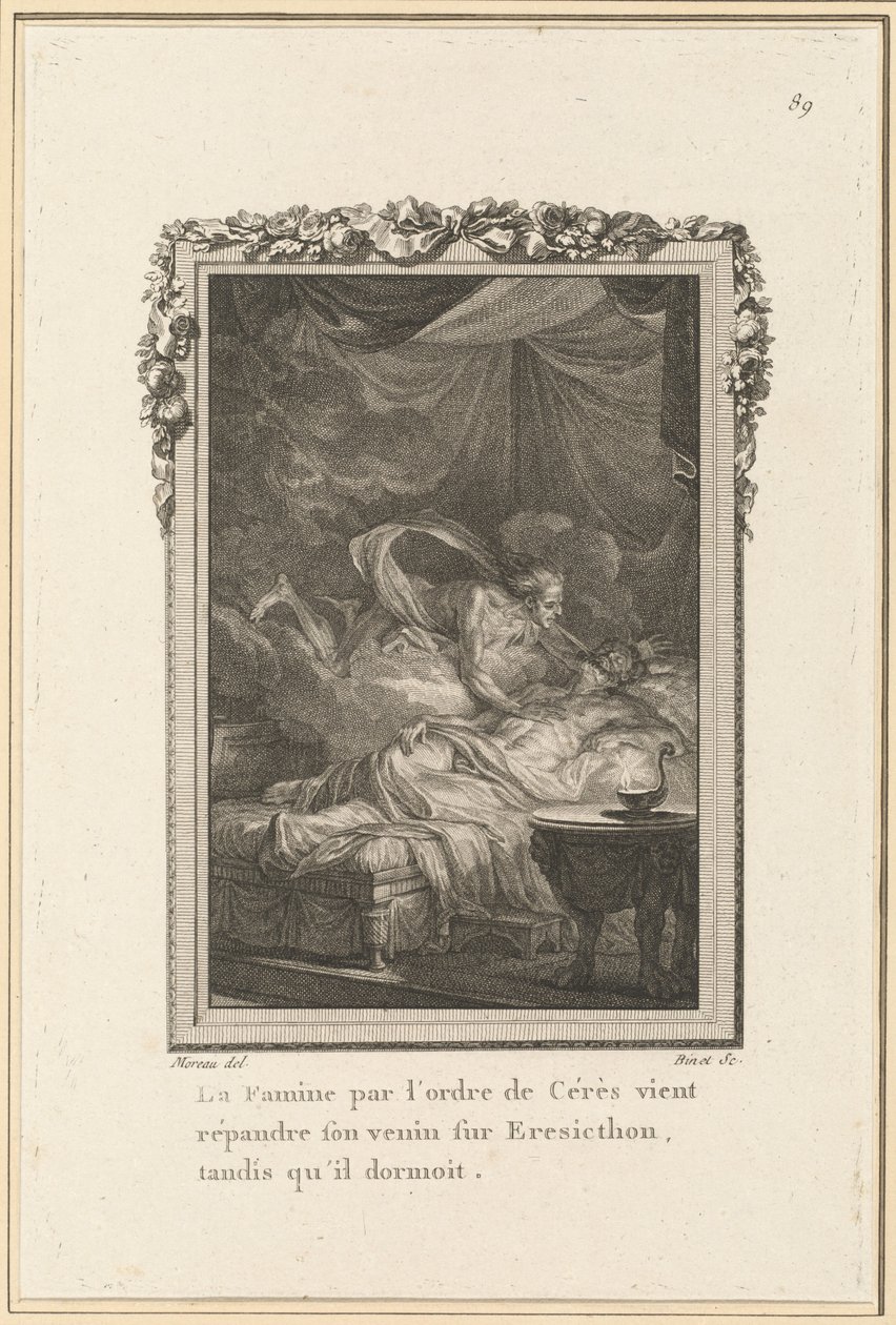 Hungersnød etter ordre fra Ceres kommer til å spre giften på Eresicthon, mens han sov av Louis Binet after Jean Michel Moreau