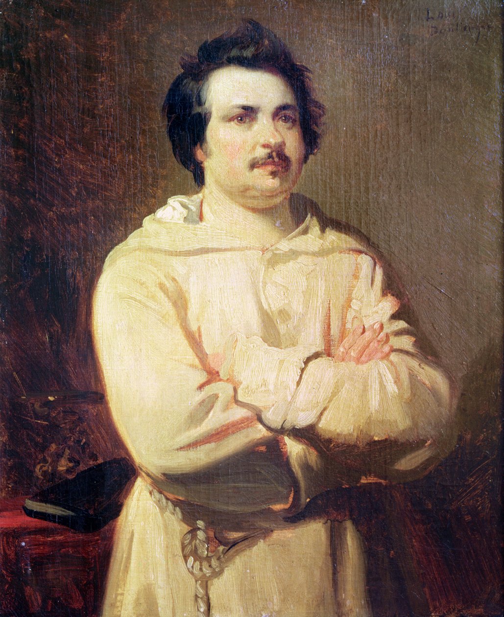 Honore de Balzac (1799-1850) i hans munkevane, 1829 av Louis Boulanger