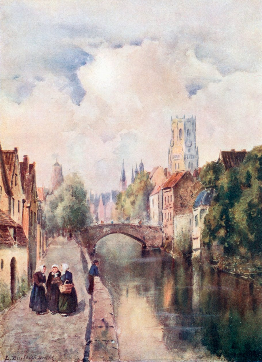 Quay Vert, Brugge (fargelitografi) av Louis Burleigh-Bruhl