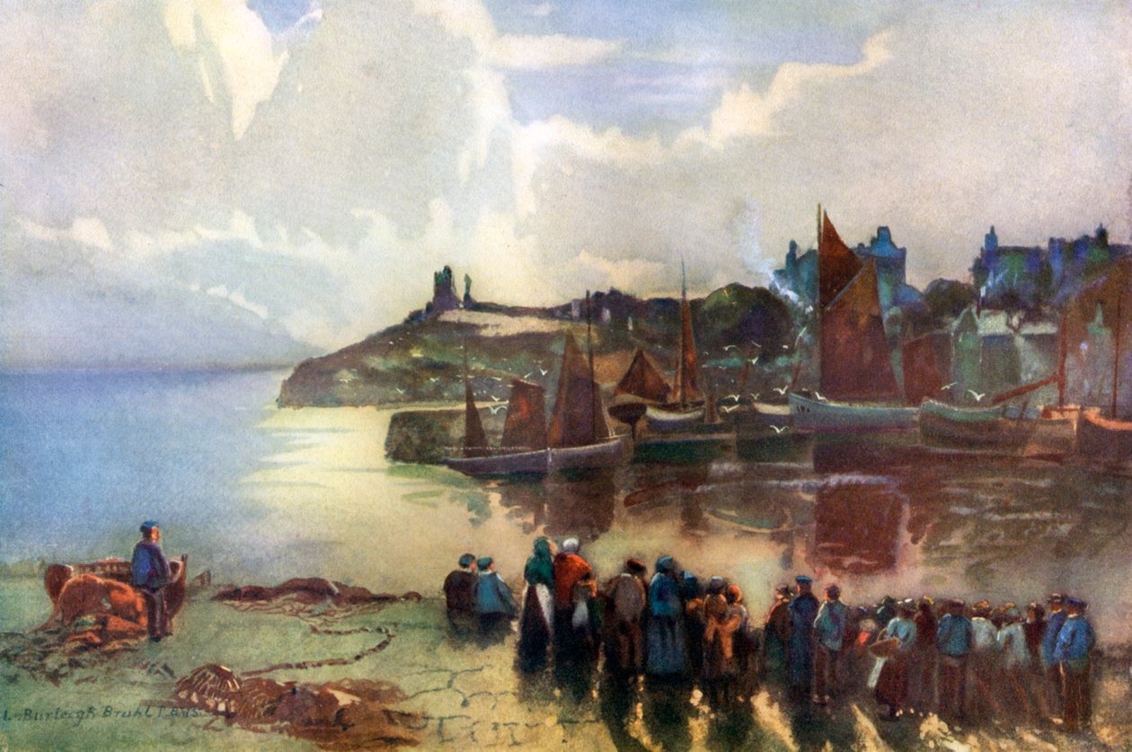 Tenby slott og havn, Pembrokeshire, Wales, 1924-1926 av Louis Burleigh Bruhl