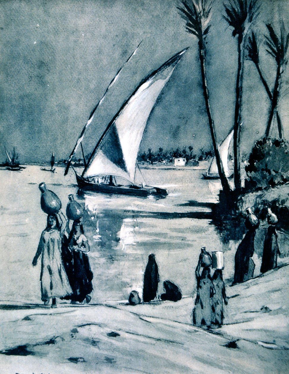 Bære vann fra Nilen, Kairo, Egypt, 1928 av Louis Cabanes
