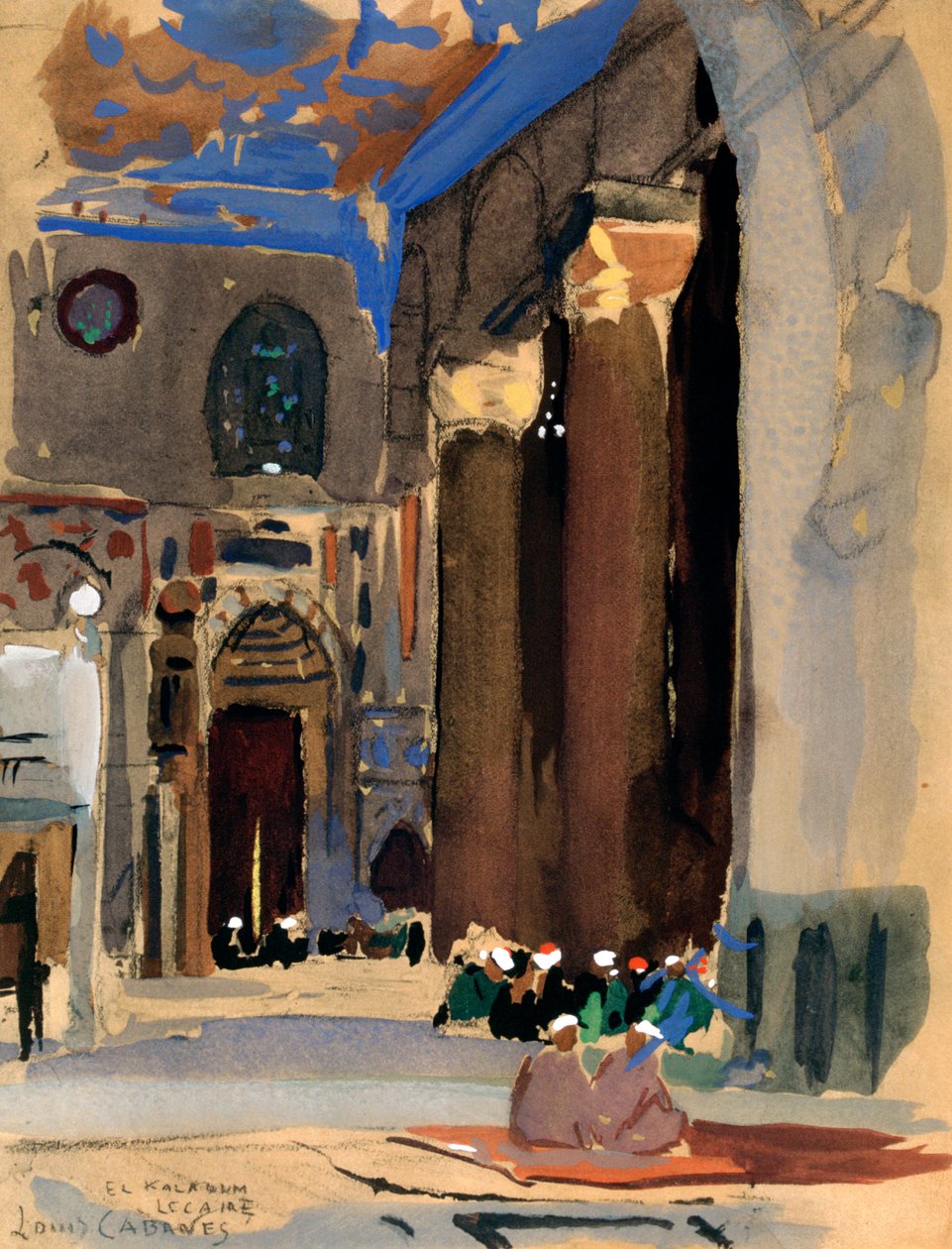 Interiør i Sultan Kalaoun-moskeen, Kairo, Egypt, 1928 av Louis Cabanes