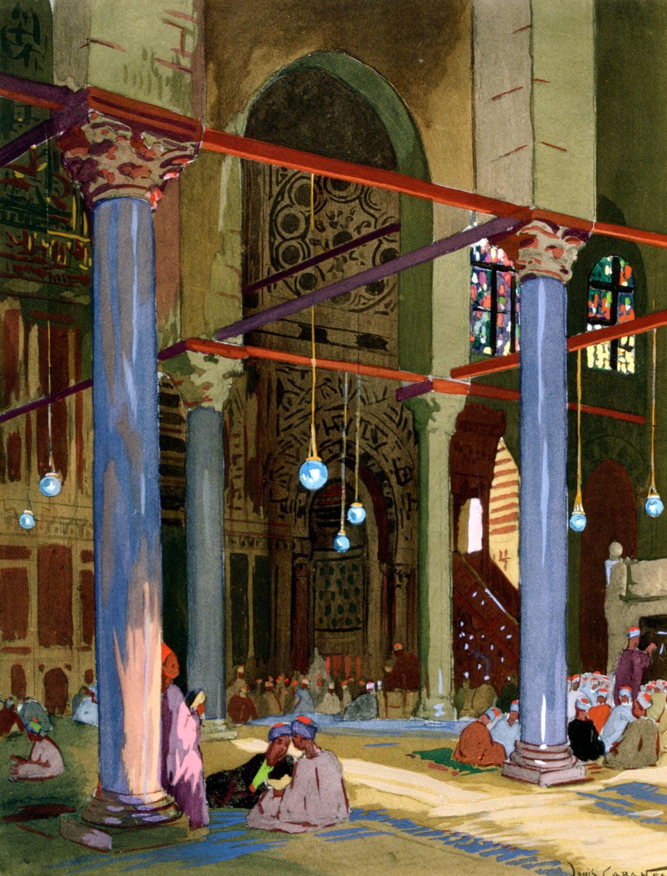 Interiør i al-Muayyad-moskeen, Kairo, Egypt, 1928 av Louis Cabanes