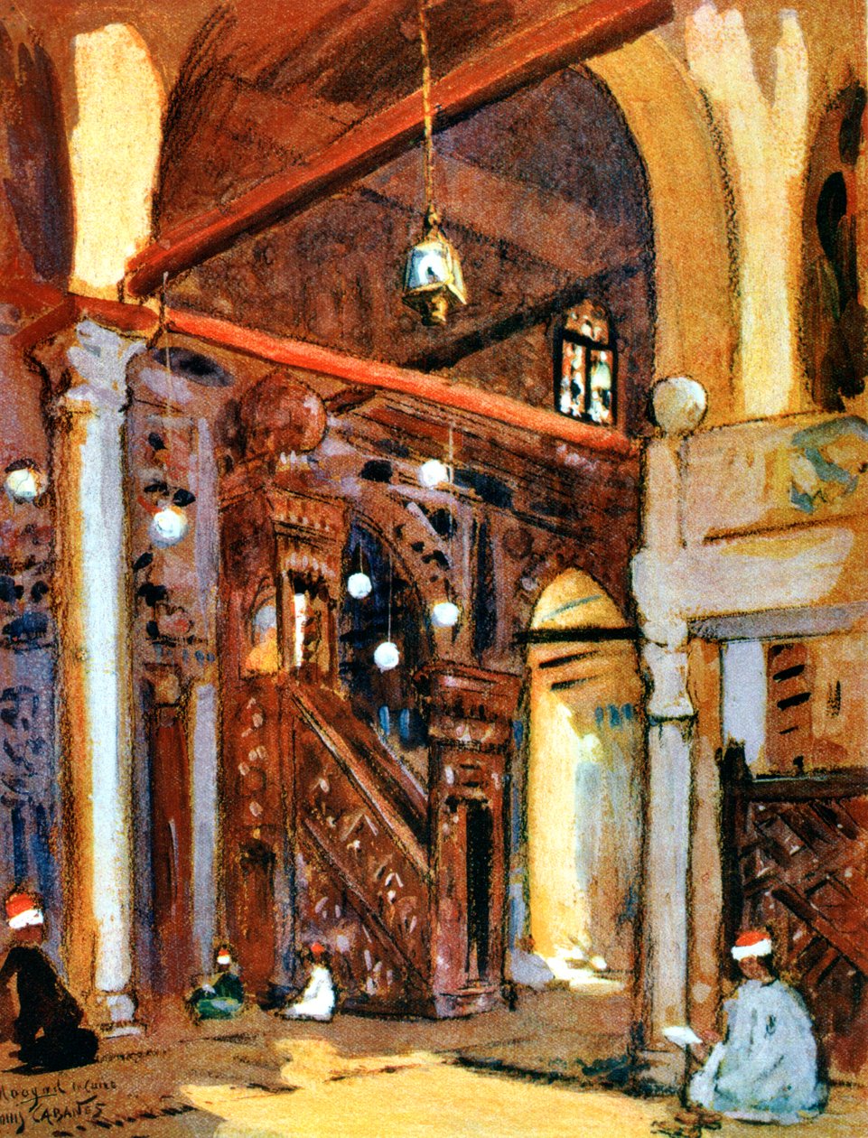 Interiør i al-Muayyad-moskeen, Kairo, Egypt, 1928 av Louis Cabanes