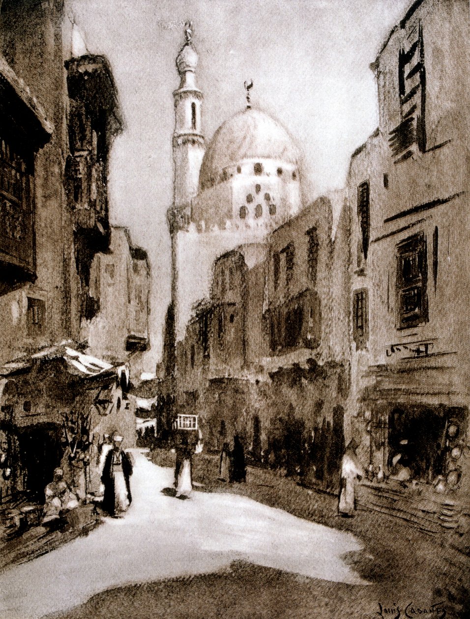 Gammel gate i sollys, Kairo, Egypt, 1928 av Louis Cabanes