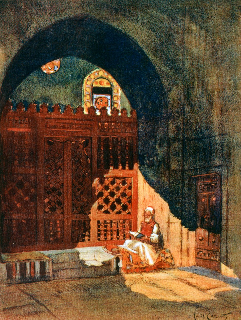 Leser Koranen i en moske, Kairo, Egypt, 1928 av Louis Cabanes