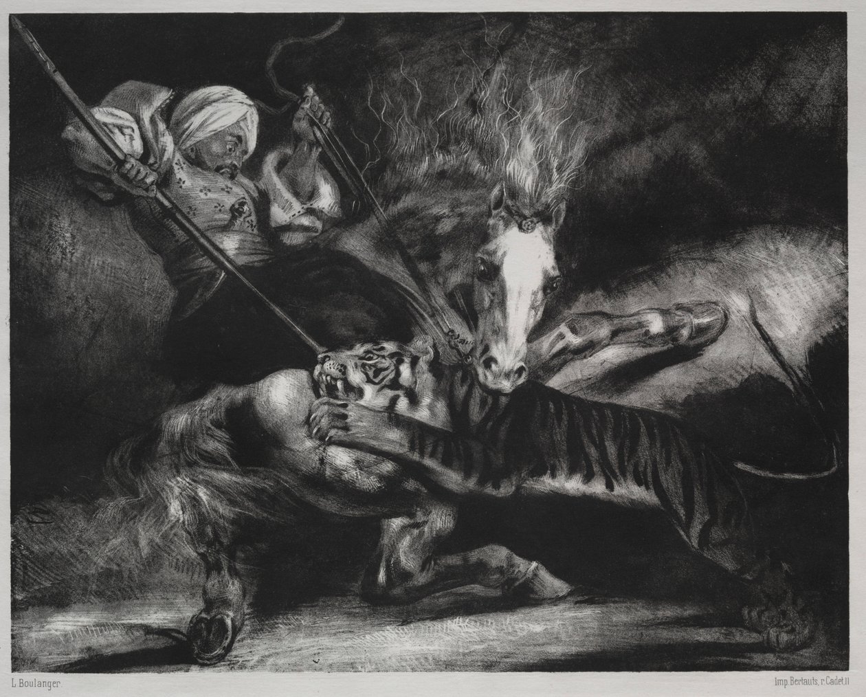 Et angrep fra en tiger. av Louis Candide Boulanger
