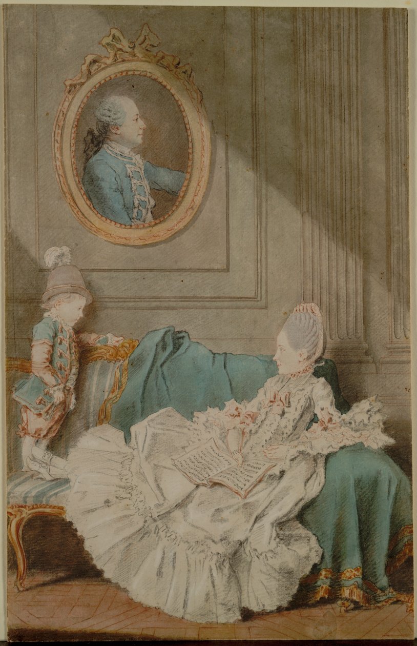 Madame Millin du Perreux og hennes sønn, med et malt portrett av Monsieur Jérôme-Robert Millin du Perreux av Louis Carmontelle
