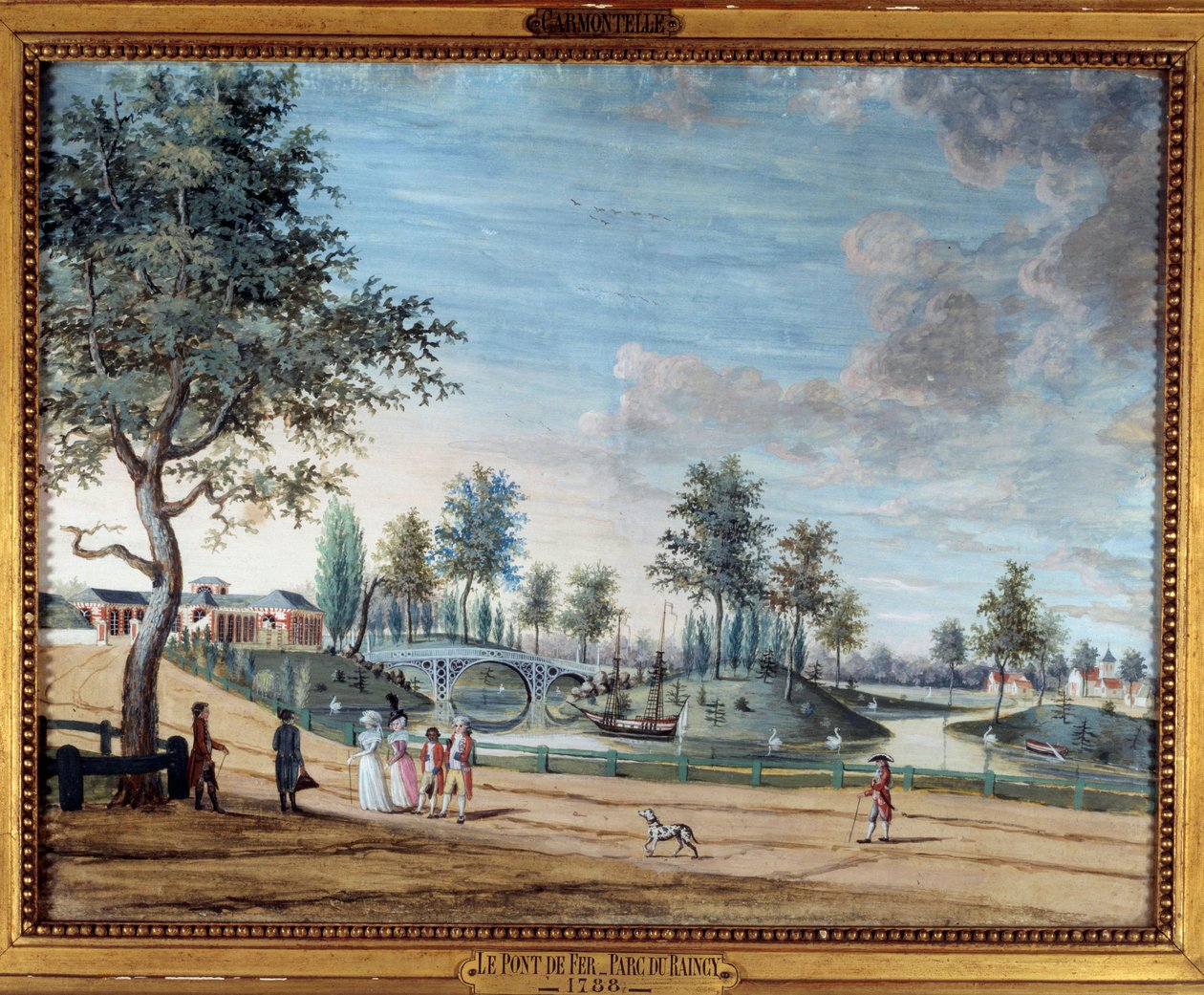 Utsikt over jernbroen i Parc du Raincy av Louis Carrogis Carmontelle